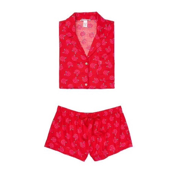 Victoria's Secret Other - Victoria’s Secret Flannel Boxer Pajamas Red Roses